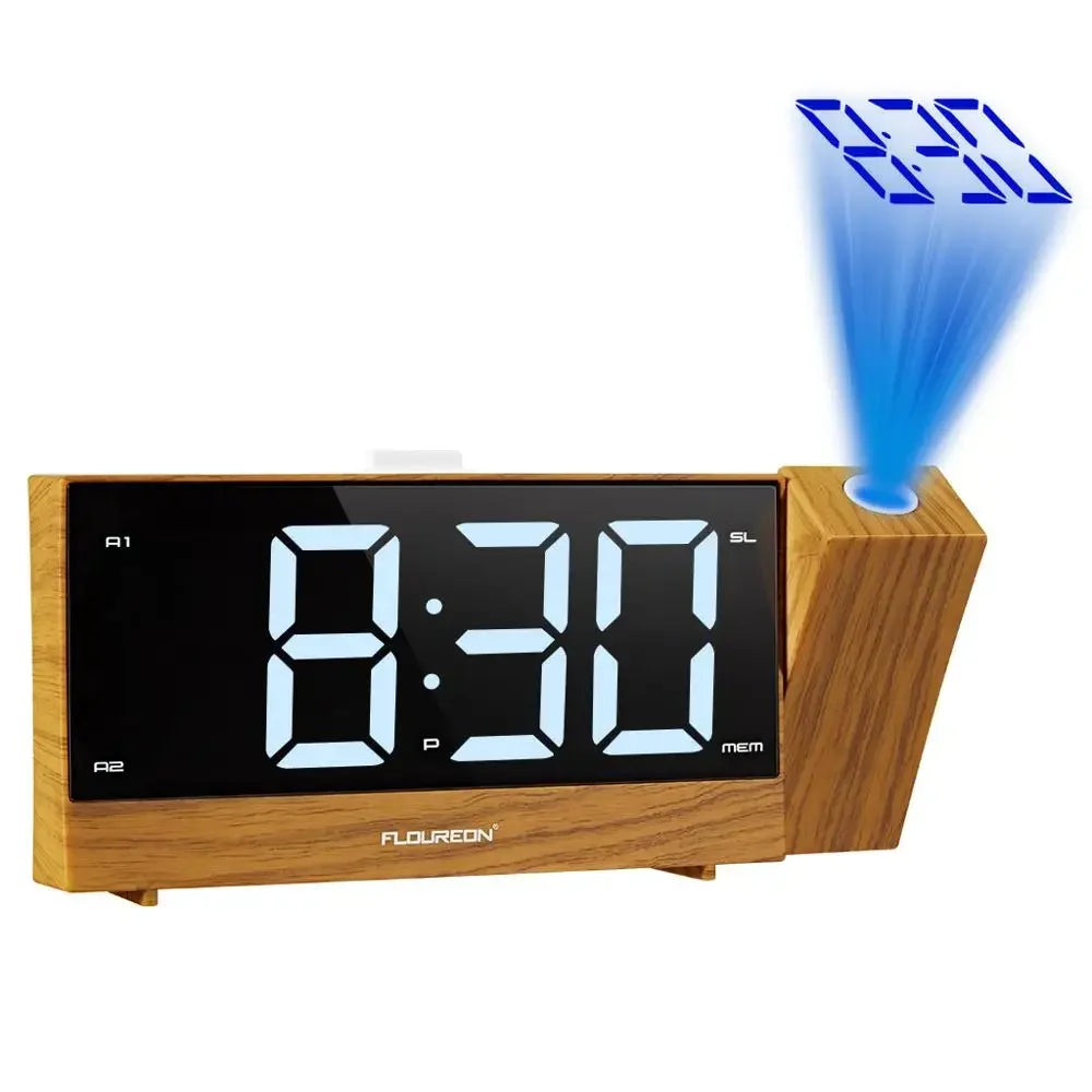 Projection Radio Alarm Clock LED Digital Desk Table Watch Snooze Function Adjustable Projector FM Radio with Sleep Timer