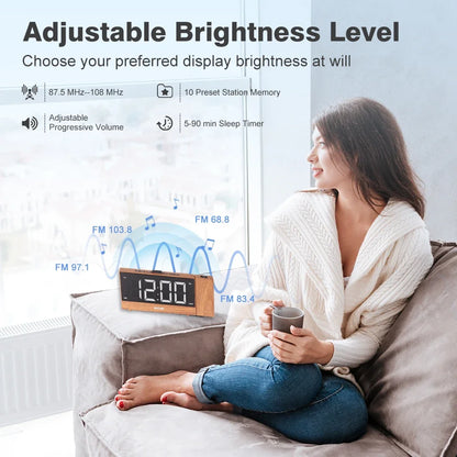 Projection Radio Alarm Clock LED Digital Desk Table Watch Snooze Function Adjustable Projector FM Radio with Sleep Timer
